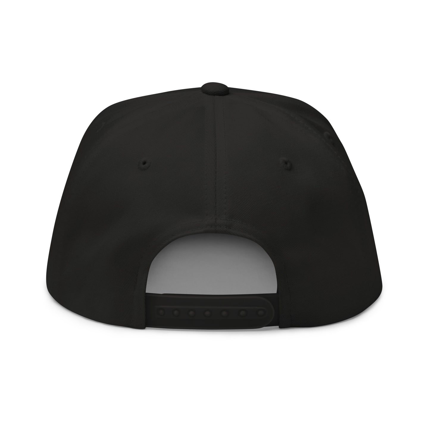 Line Up Tone classic snapback cap. Close up back view of black cap showing the adjustable closure.