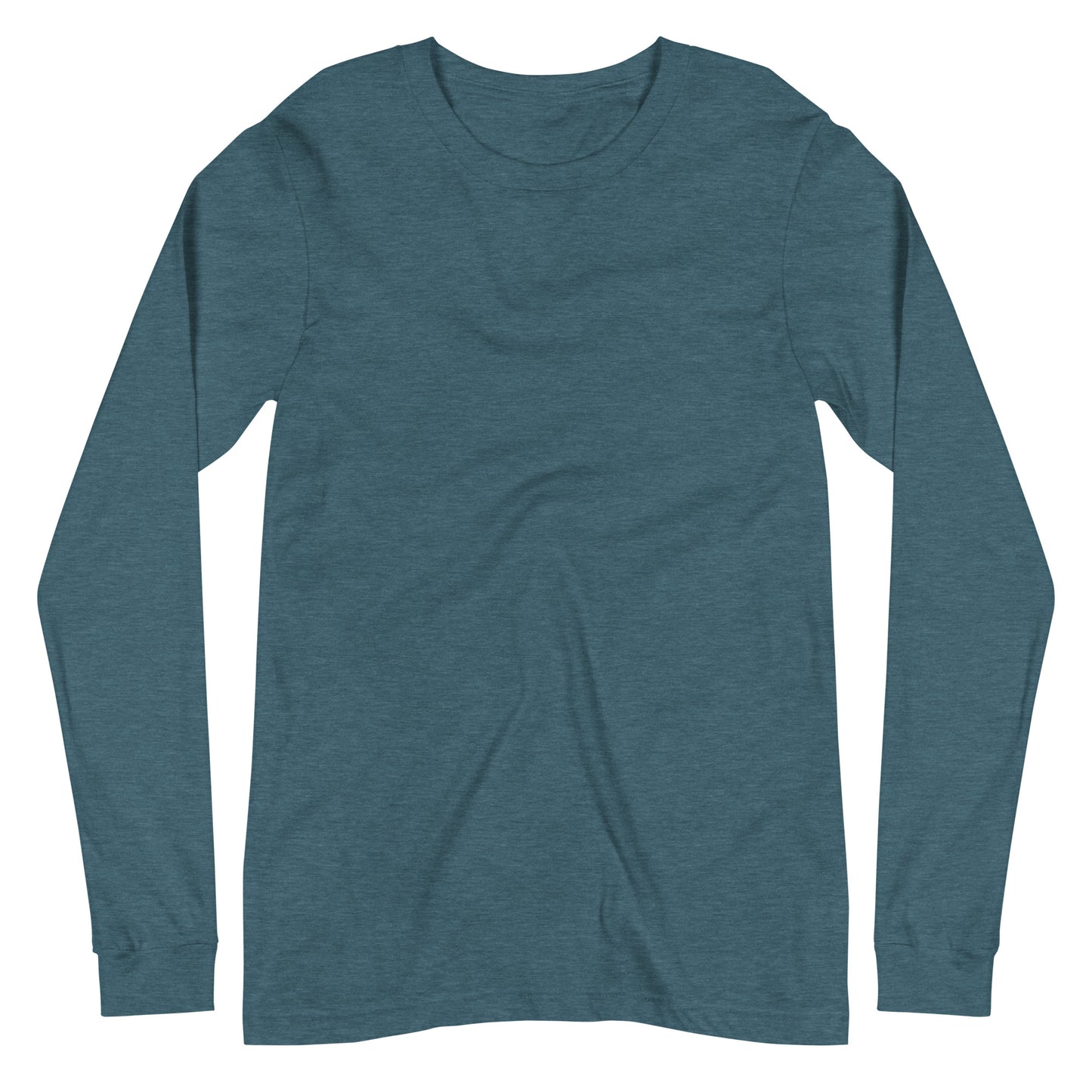 Cantoon Comic Sketch long sleeve tee. Front view of teal colour shirt with no graphics.